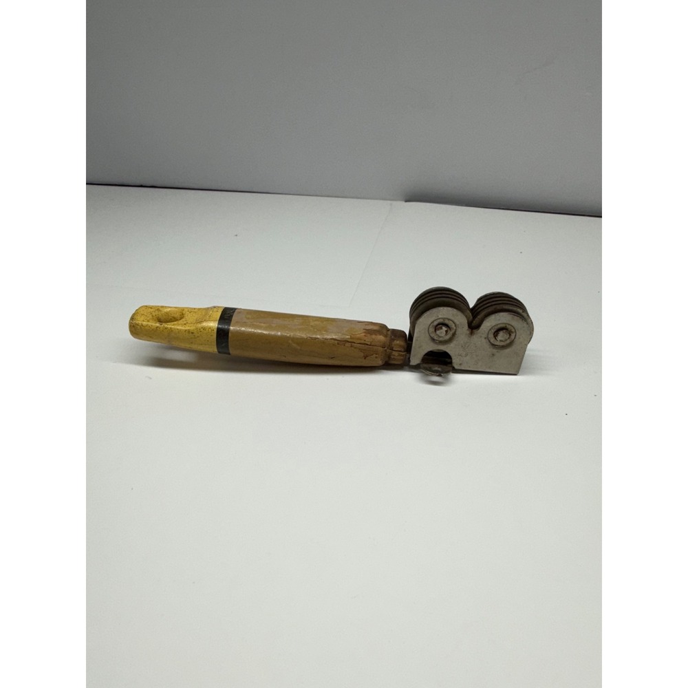 Vintage EKCO Knife Sharpener Wood Handle Yellow Black Manual Steel Tool USA